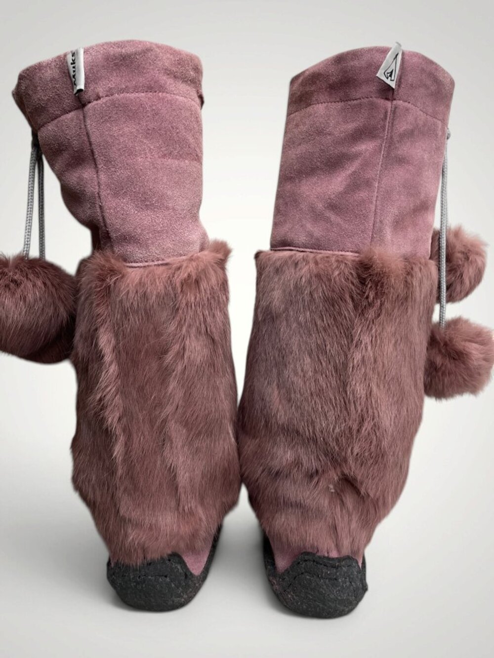 Muks Suede Leather Rabbit Fur Beaded Mukluks Mauve Pink Winter Boots Women's 7 - Picture 7 of 12